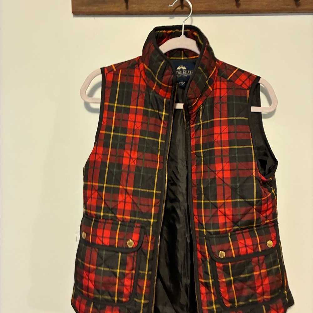 British Khaki Red and Yellow Plaid Vest